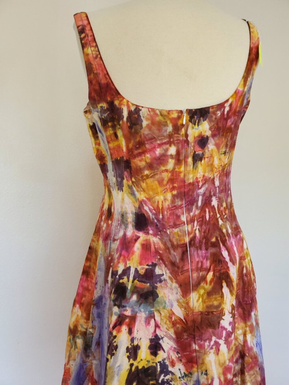 Silk Short Dress 8 10 12 bridesmaid party prom tie dyed rainbow red yellow black - Picture 7 of 8